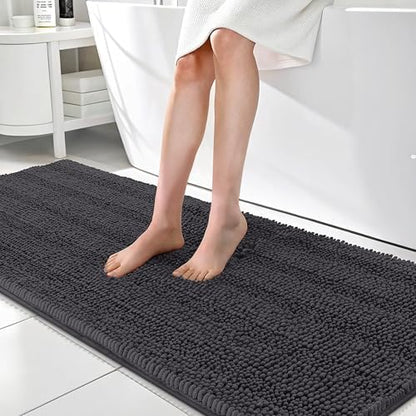 OLANLY Thick Bathroom Runner Rugs 70x24, Soft Chenille Bath Rugs, Dark Grey