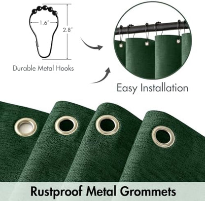MIULEE Linen Fabric Shower Curtain Dark Green W72*L72 12 Metal Hooks