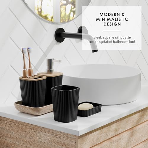 Clara Clark Bathroom Set - Black Bathroom Accessories Set, 6PC Bathroom Accessory Set, Bathroom Sets with Toilet Brush, Trash Can & Soap Dispenser