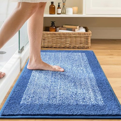 Bathroom Rugs 30x20 Non Slip Washable, Soft Absorbent Bath Mat Blue
