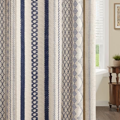Nave Blue Boho Linen Shower Curtain,72" W x 72" L
