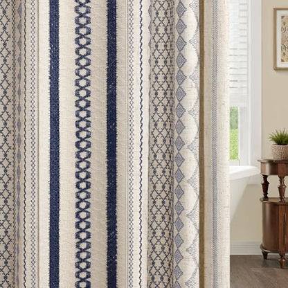 Nave Blue Boho Linen Shower Curtain,72" W x 72" L