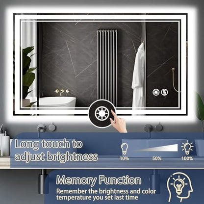 48“ x 28 Bathroom Mirror, LED Mirror for Bathroom, Fogless
