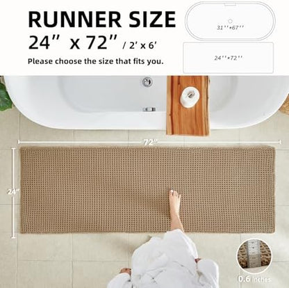 TYUU Waffle Runner Rug Bathroom, Long Boho Bath Mat Non Slip, 72x24 Khaki