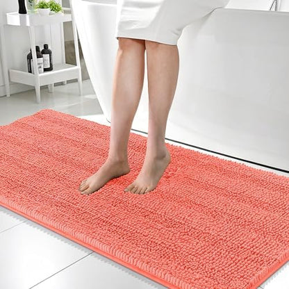 OLANLY Thick Bathroom Runner Rugs 59x24, Chenille Long Bath Rugs, Coral