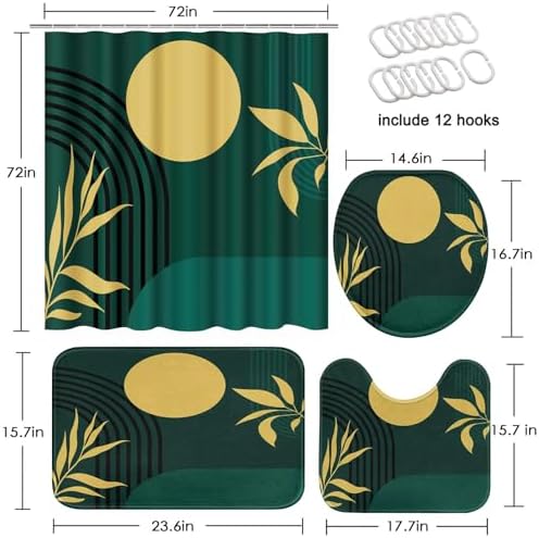 Bathroom Sets with Shower Curtain and Rugs 4 Pcs, Boho Geometric