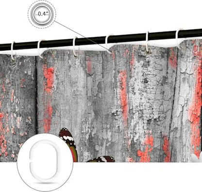 Funny Highland Cow Shower Curtain for Bathroom, Western Rustic Wood Farmhouse Bull Pink Floral Butterfly Country Flower Plant Art Printed Fabric Polyester Waterproof 12 Pack Plastic Hooks 70X70in