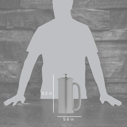 ESPRO Pro P7 Brushed Stainless Steel French Press 304 – Patented Double Walled Micro-Filter Insulated French Press Coffee Maker, Grit-Free Brew - Heat Resistant BPA Free - 18oz