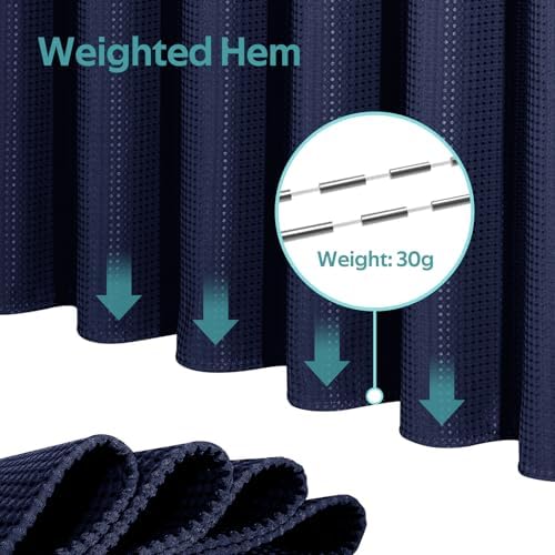 Vipfree 3 in 1 Shower Curtain Set, Waffle Shower Curtain and Liner Set with 12 Double Sided Shower Curtain Hooks, 258GSM Luxury Weighted Cloth Shower Curtains for Bathroom, 72 W x 84 H, Navy Blue