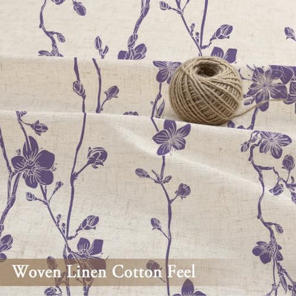 Gibelle Purple Farmhouse Linen Shower Curtain, Boho Floral Fabric, 72 x 72