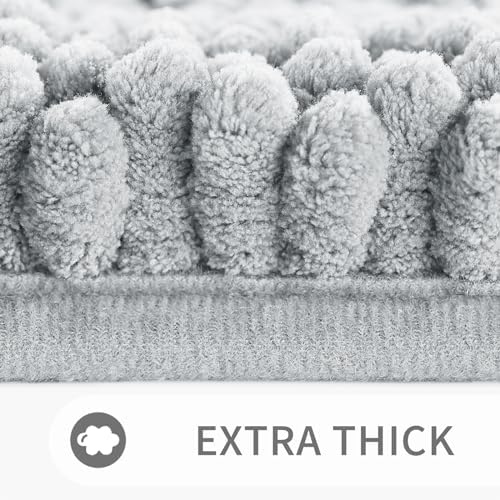 Yimobra Bathroom Rug Mat 32 x 20, Non Slip and Super Absorbent Bath Mat,Machine Washable Quick Dry,Ultra Plush Chenille Shower Rugs for Bathroom Floor Sink Tub and Shower Outside,Silver