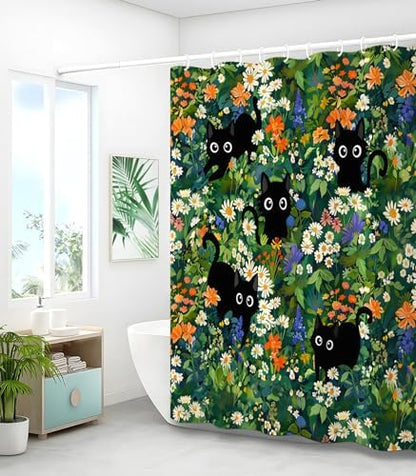 Bathroom Shower Curtain Cute Cortinas para Baño 72 x 72, Floral Cat