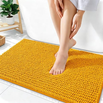 OLANLY Thick Chenille Absorbent Bathroom Rugs Mat 36x24, Golden Yellow