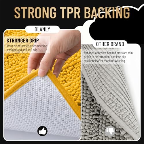 OLANLY Thick Bathroom Runner Rugs 44x24, Chenille Bath Rugs, Golden Yellow