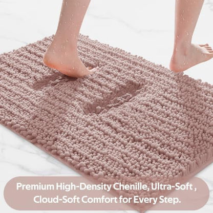 ACCUMTEK Upgrade Extra Large Dusty Pink Bathroom Rug Set 3 Pieces Ultra Soft, Thick Absorbent Bath Mats, Non Slip Chenille Toilet Mat for Bathroom, Bedroom, Kitchen