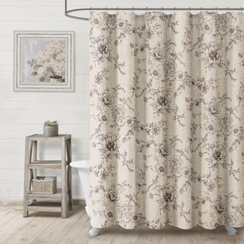 Farmhouse Floral Vintage Shower Curtain for Bathroom, Brown and Tan Taupe