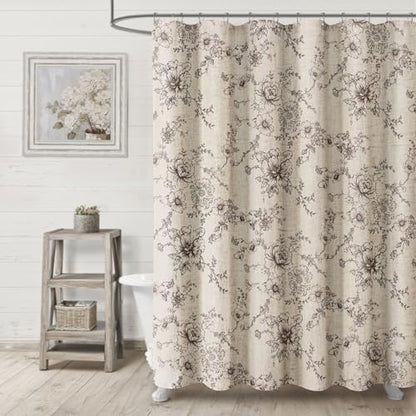 Farmhouse Floral Vintage Shower Curtain for Bathroom, Brown and Tan Taupe