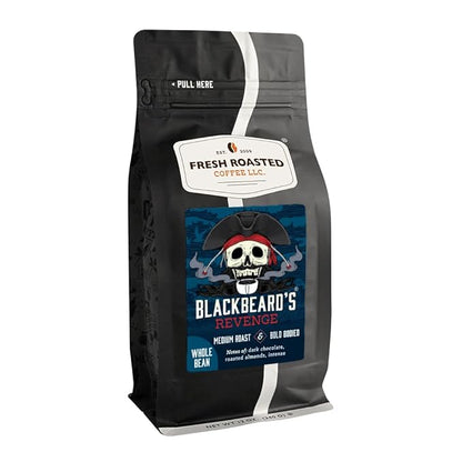 Fresh Roasted Coffee, Blackbeard's Revenge Whole Bean Coffee, Medium Roast, Kosher, 12 oz