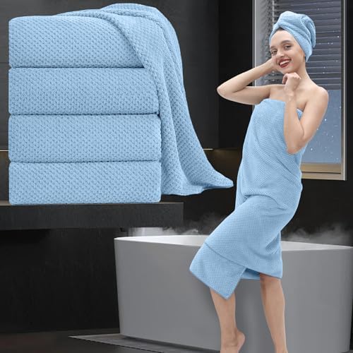Extra Large Bath Towel Set of 4 (35"x70"),Oversized Bath Sheet Super Soft Highly Absorbent Jumbo Bathroom Towel Set Microfibers Quick Dry Shower Towel for Hotel,Bathroom,Guest,Spa,Gym (Blue)