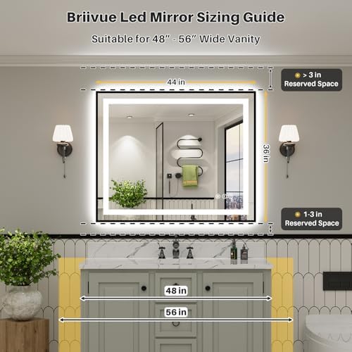 44x36 Inch LED Bathroom Mirror with Black Frame, Backlit & Front Lit