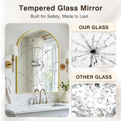 Arched Bathroom Vanity Mirror for Over Sink, 36”x24”, Gold
