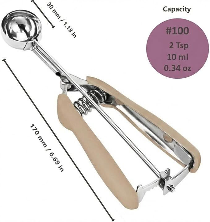 Cookie Scoop, 18/8 Stainless Steel Cookie Scooper, Cookie Scoops for Baking, 2Tsp/10ml/ 0.34oz Tbsp Cookie Dough Scoop, Ice Cream Scooper with Trigger Release, Cookie Scooper for Baking(#100 Brown)
