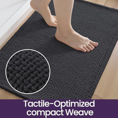 DEXI Chenille Bath Mat 32x20, Soft Absorbent Bathroom Rugs, Dark Grey