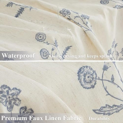 ORTIGIA Linen Shower Curtain Farmhouse Vintage Blue Floral Shower Curtains Navy Boho Rustic Block Print Cottagecore Decor for Bathroom 72 W x 72 L
