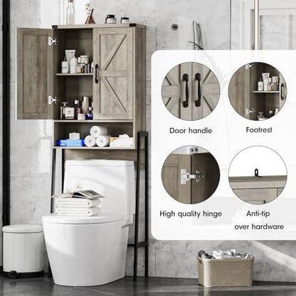 Vabches Over The Toilet Storage Cabinet with 2-Door Design Bathroom Organizers and Storage with Anti-Tip Device Over Toilet Organizer with Shelves for Bathroom,Restroom,Laundry Grey