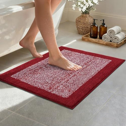 Bathroom Rugs 24x17 Non Slip Washable, Soft Absorbent Bath Mat Red
