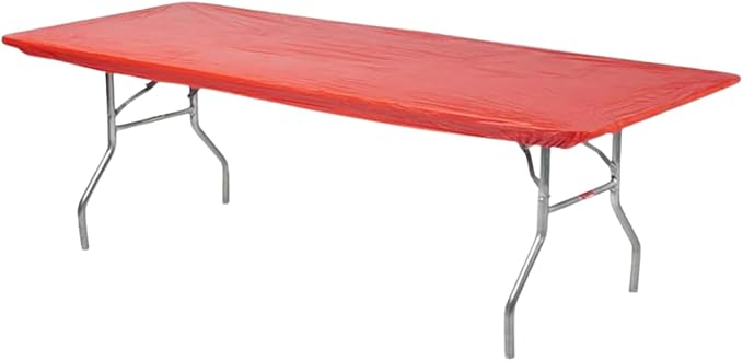 Kwik-Covers 8' Rectangle Plastic Table Covers 30" x 96", Bundle of 5 (Real Red)