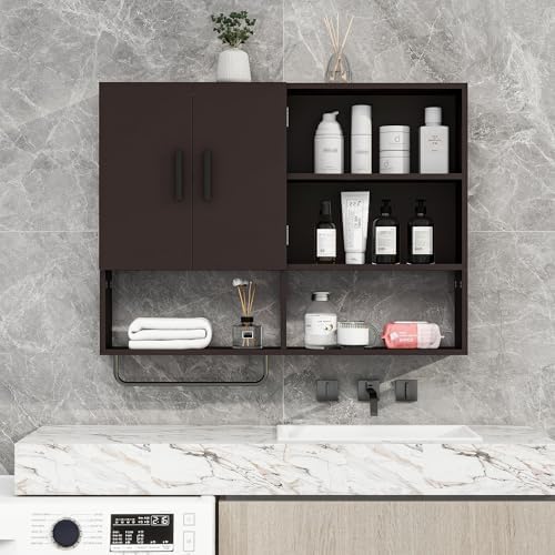 Bathroom Wall Cabinet, Medicine Cabinet with 2 Doors, Espresso