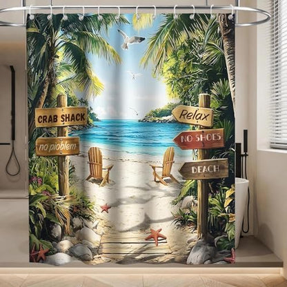 Beach Summer Luxury Shower Curtain Rustic Ocean Palm Tree Inspirational