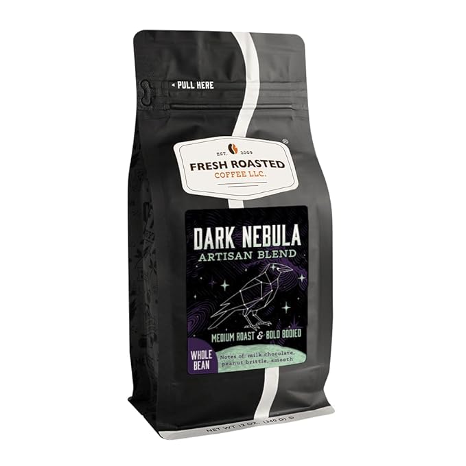 Fresh Roasted Coffee, Dark Nebula Whole Bean Coffee, Medium Roast, Kosher, 12 oz