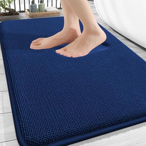 OLANLY Thick Memory Foam Bathroom Rugs 30x20, Soft Absorbent Bath Mat, Navy