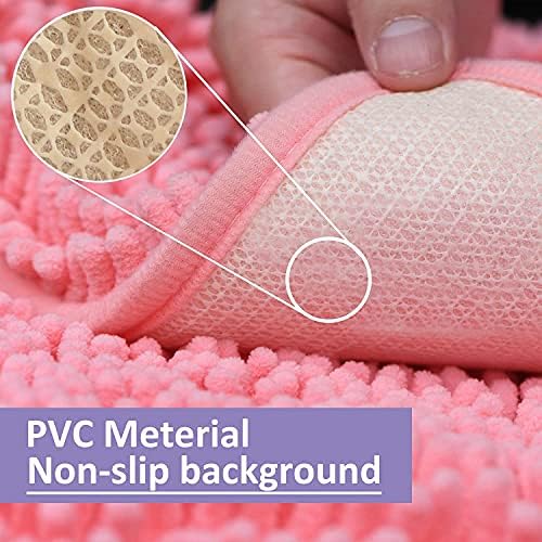 RUN HELIX Pink Bath Rug Set 2 Piece, Thick Soft Absorbent Chenille, PVC Backing Quick Dry Microfiber Mats, Machine Washable Mats for Shower Floor, Shaggy Bathroom Runner Bathmat Accessories Decor
