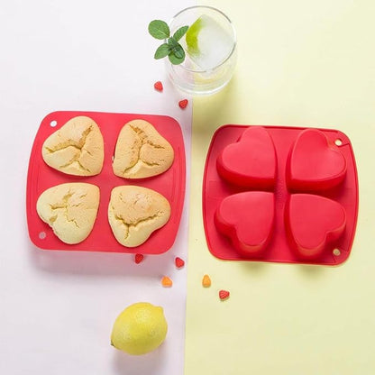 Webake Silicone Heart Mold 2.75" Heart Shaped Cake Pans, 4-Cavity Air Fryer Baking Pan Muffin Cupcake Mold for Baking, Soap, Egg Bites 2 Pack