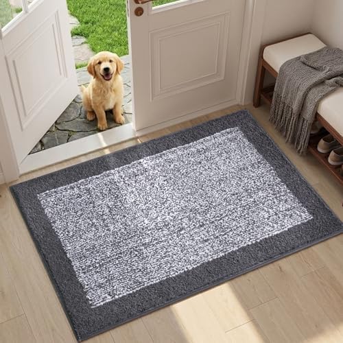Bathroom Rugs 30x20 Non Slip Washable, Soft Absorbent Bath Mat Grey