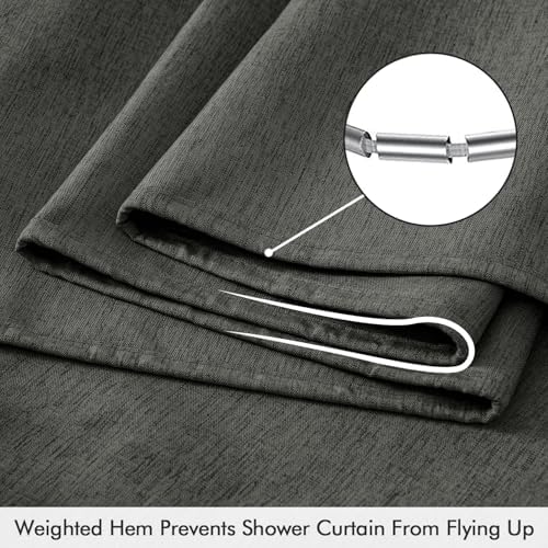 ANRODUO Dark Grey Linen Textured Fabric Shower Curtain Set - W72xL84