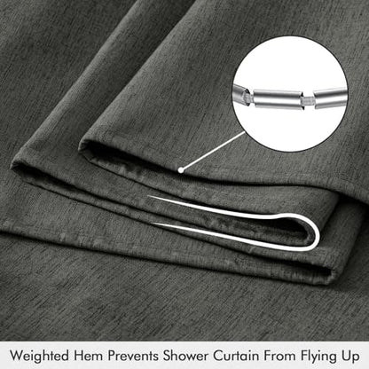 ANRODUO Dark Grey Extra Long Linen Fabric Shower Curtain Set - W72xL108