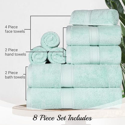SUPERIOR Egyptian Cotton Ultra Plush & Absorbent, 8 Piece Set, Sea Foam