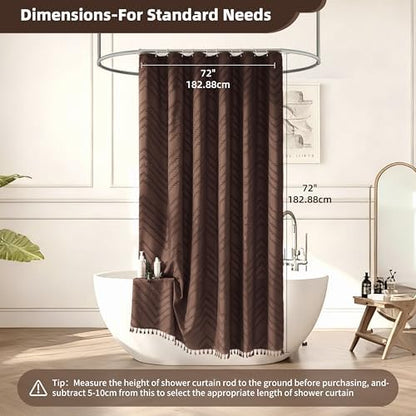 Siiluminisoy Brown Shower Curtain Fabric Shower Curtain for Bathroom 72 x 72 Tufted Chevron Textured Striped Modern Farmhouse Minimalist for Bathroom