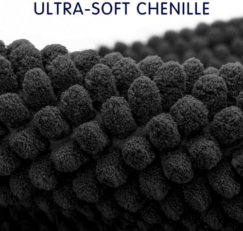 SUBRTEX Bathroom Rugs, 24" x 60" Chenille Bath Rug Soft Short Plush Bath Mat Soft Shower Mat Water Absorbent Shower Mat Quick Dry Machine Washable, Black