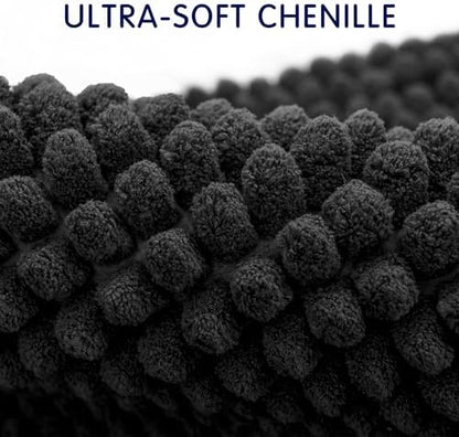 SUBRTEX Bathroom Rugs, 20" x 32" Chenille Bath Rug Soft Short Plush Bath Mat Soft Shower Mat Water Absorbent Shower Mat Quick Dry Machine Washable, Black