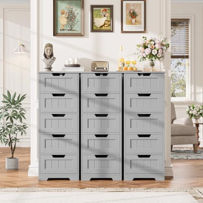 FOTOSOK Bathroom Cabinet, Bathroom Storage Cabinet with 5 Drawers, Grey