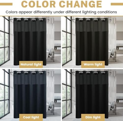 WONICY Stall No Hook Shower Curtain with Liner, Black, 54 x 80 Inch
