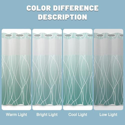 LXBNI Ombre Teal No Hook Shower Curtain with Liner, 71 x 74 Inch