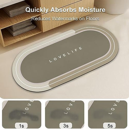 Rubber Bath mats Quick-Drying Non-Slip Bathroom mat Super Absorbent Bath mat Instant Dry Bath mat, Bathroom Rug in Front of The Kitchen Sink, Shower Room, Bathtub, Oval(2pcs Beige+16.9x26.7in)