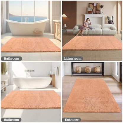 Yeaban Chenille Peach Bathroom Rug 40"x60",Non-Slip Rubber Backing