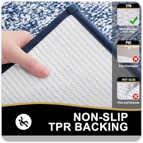 OLANLY Large Bathroom Rugs 40x32, Soft Absorbent Microfiber Bath Rugs, Navy